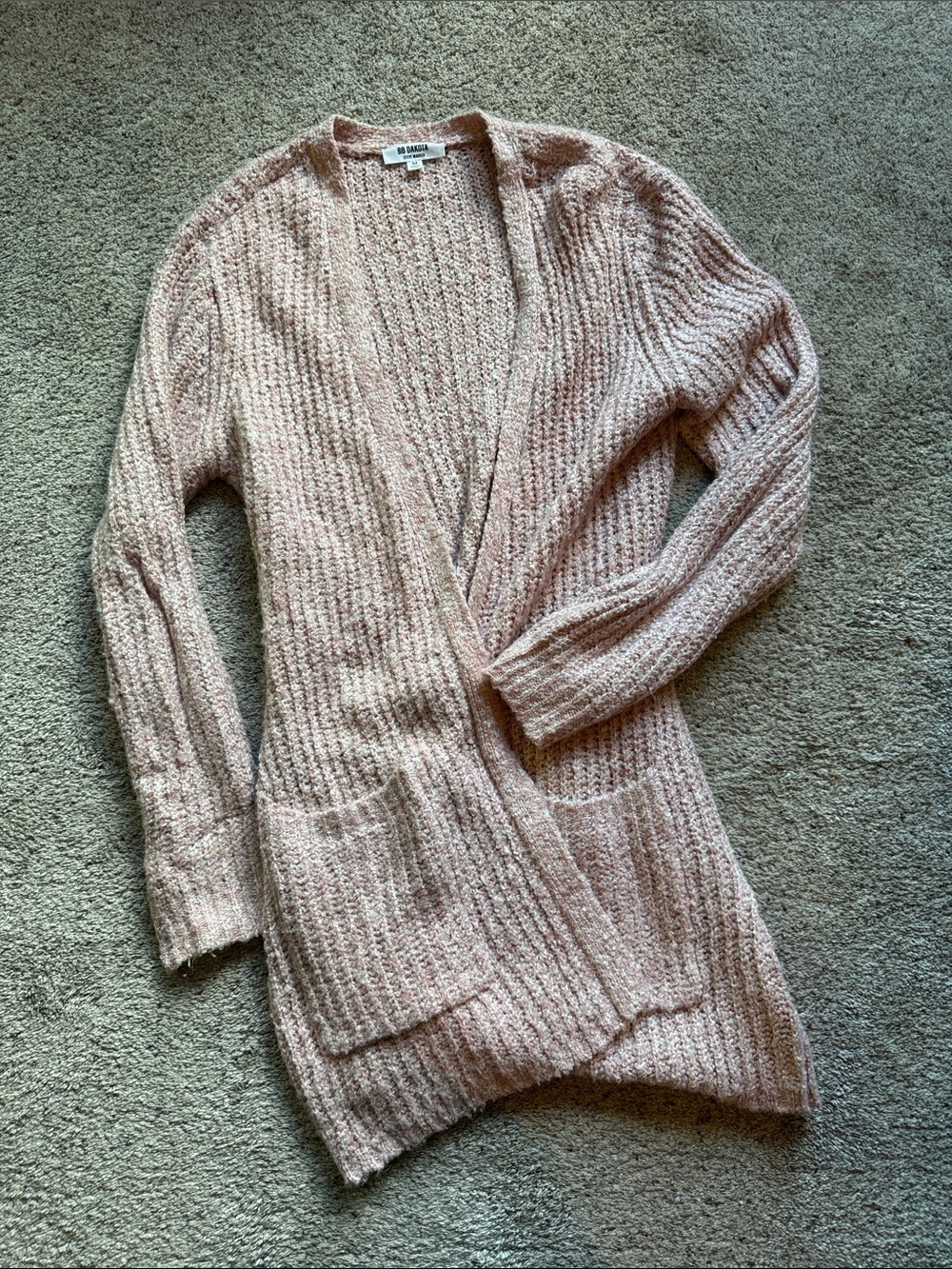 BB Dakota by Steve Madden Blush Pink Ribbed Open-Front Cardigan